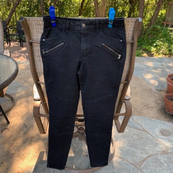 ZARA Black Denim Stretch Jeans with Zippers Size 6 - Picture 8 of 9